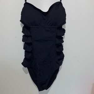 Kenneth Cole Reaction Black Cutout Bandeau Halter One Piece Swimsuit Size Small